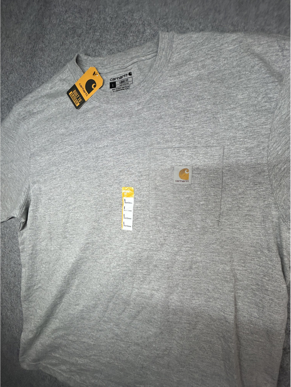 Carhartt Gray Pocket T Shirt Size L Loose Fit Workwear Short Sleeve Tee